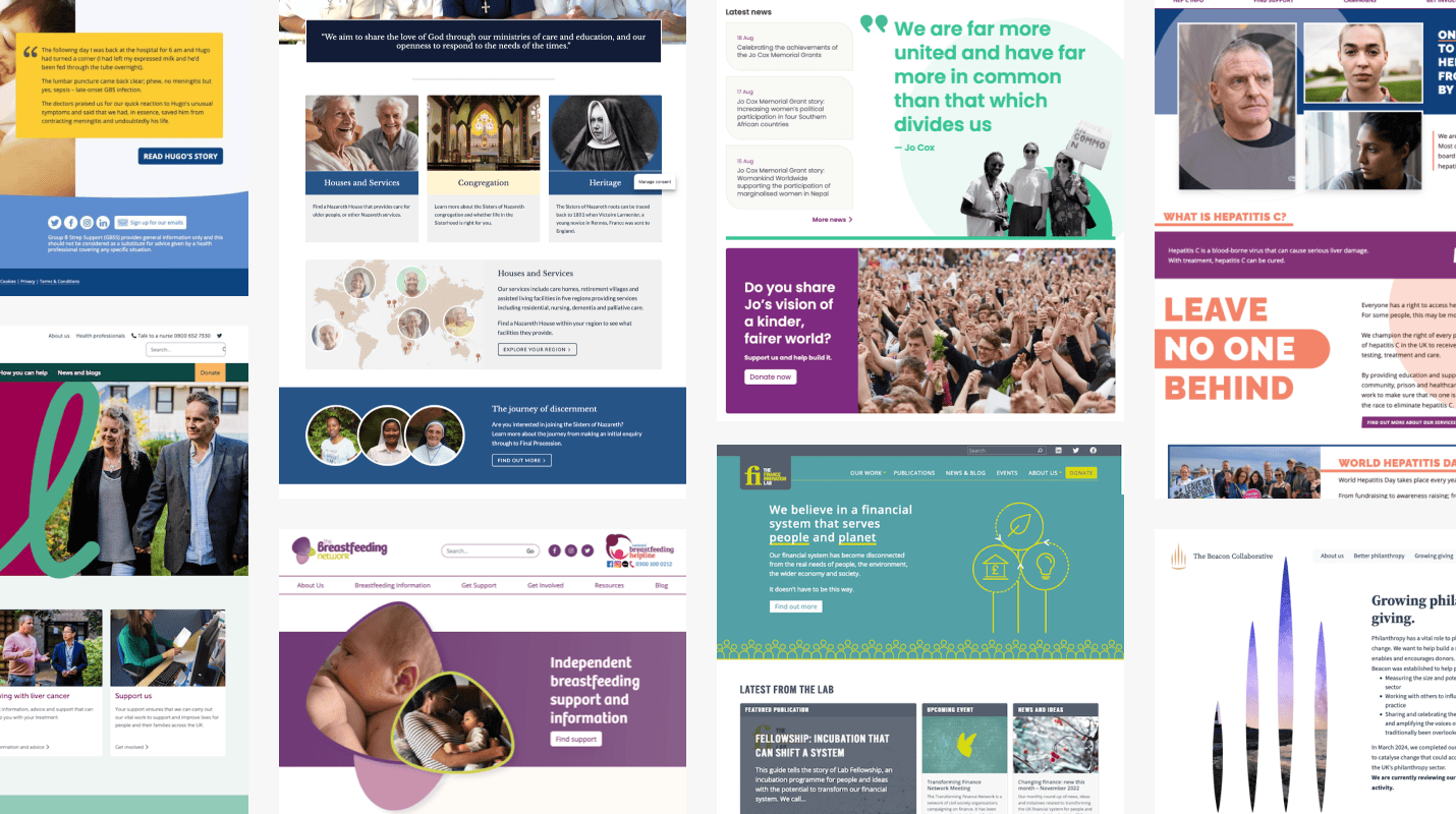 Screenshots of our charity websites